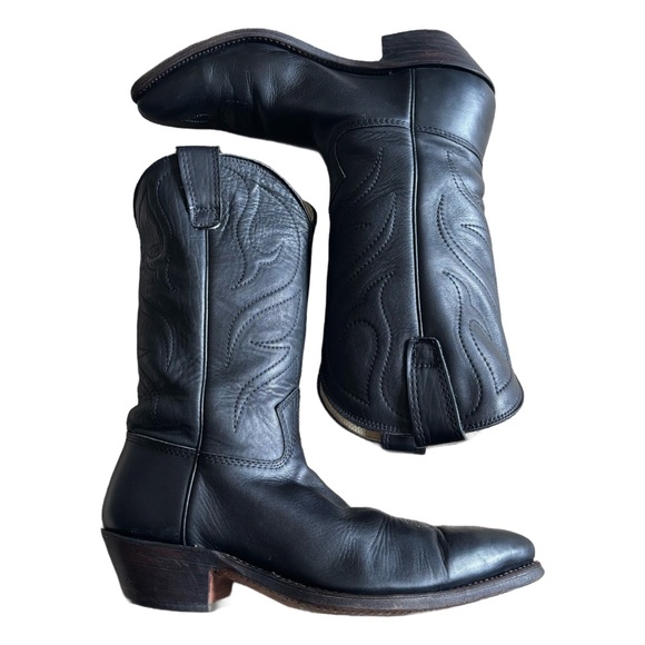 Stewart Handmade Mens Black Leather Cowboy Western Boots 12 B 0124 USA